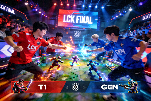 英雄联盟LCK决赛现场对战画面 - T1与GEN激烈团战瞬间